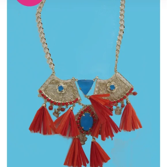 ๐HP๐ STQ gold-tone red & turquoise statement necklace - Picture 11 of 13